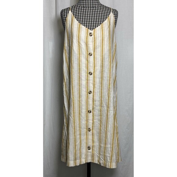 Altar'd State Linen Blend Dress Women's Large Button-Up Strappy Yellow Striped - Picture 1 of 7